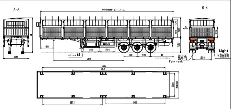 FUWA 3 Axle Sugar Cane Harvest Stake Fence Cargo Semi Trailer